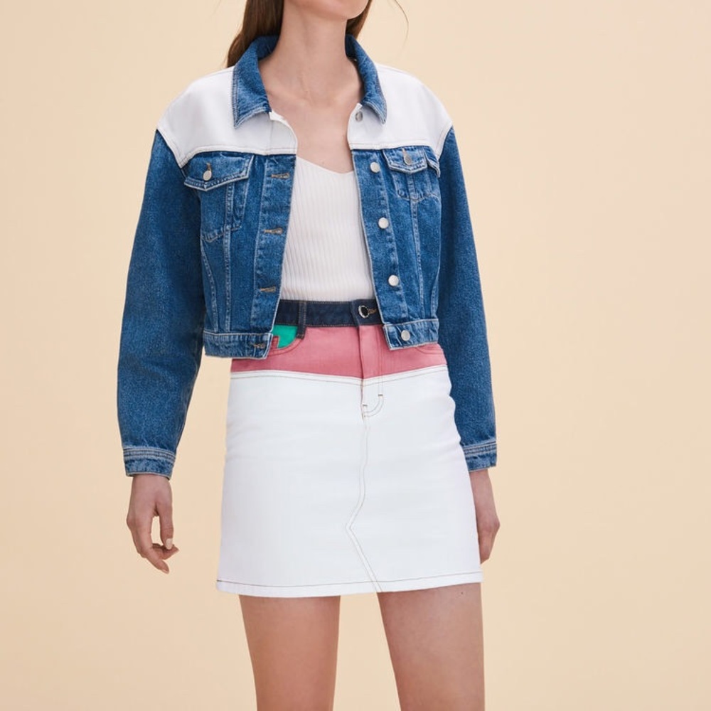 Maje SHORT MULTICOLOURED DENIM SKIRT